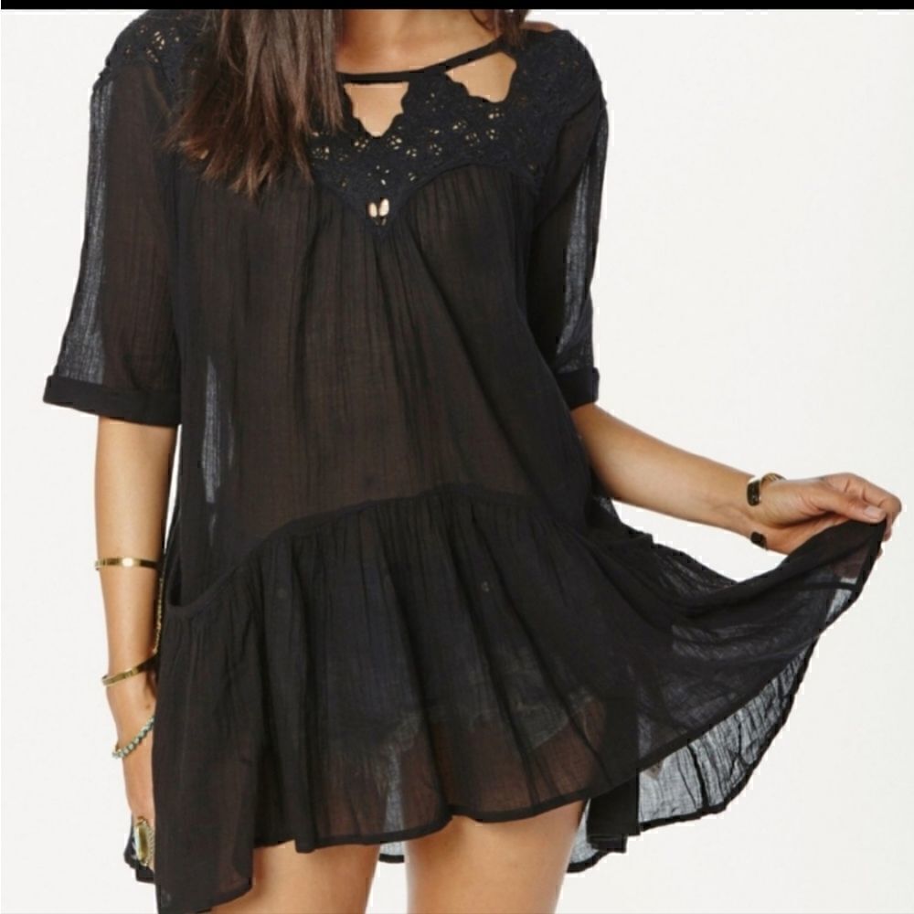 Free People Sun and Moon Black Tunic Dress S M